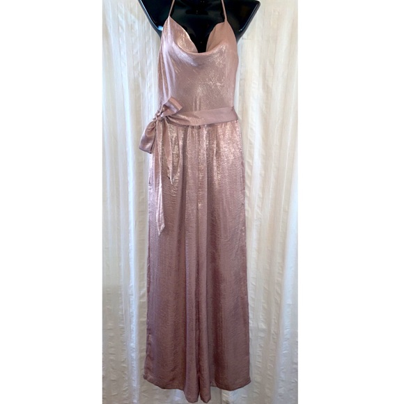 NEW WITH TAGS Satin Cowl Neck Tie Front Jumpsuit, Size Small - Picture 3 of 5